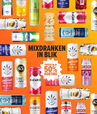2e blik 50% korting. Kies & mix premix drankjes.